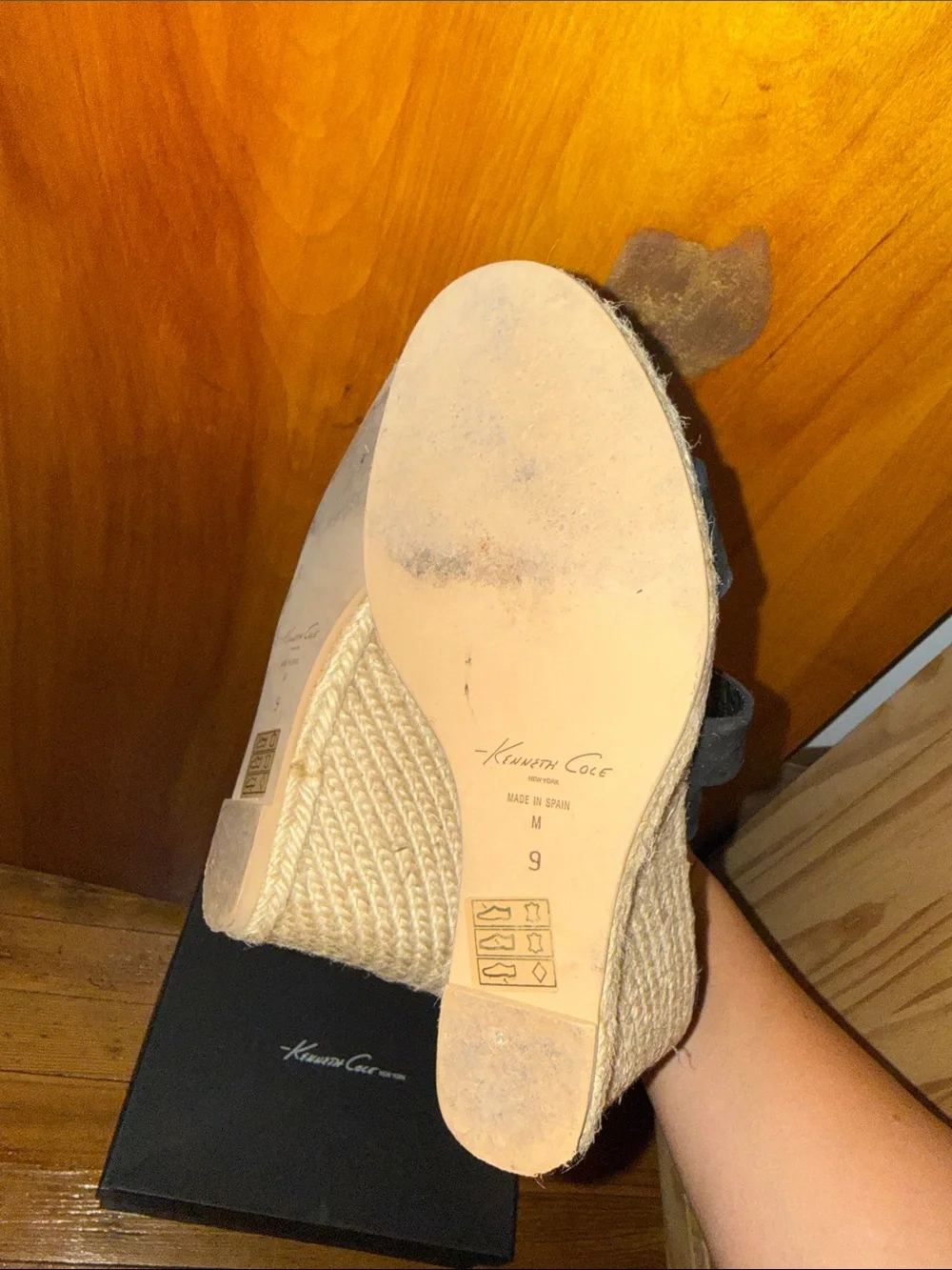 Kenneth Cole Black Suede Espadrille Wedge Sandals